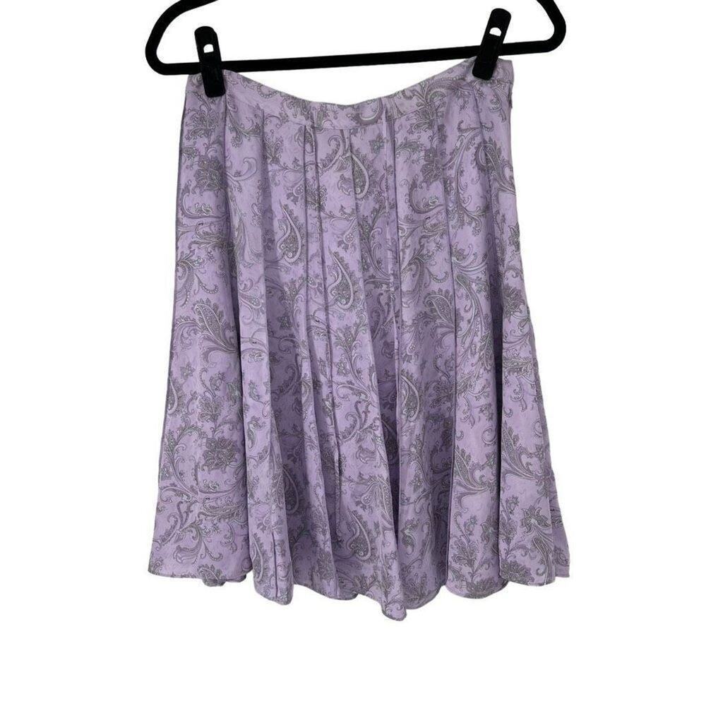 Grace Elements‎ Lavender Paisley Silk Pleated Knee Length Skirt